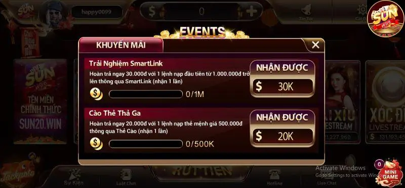 Các loại khuyến mãi phổ biến tại Sunwin